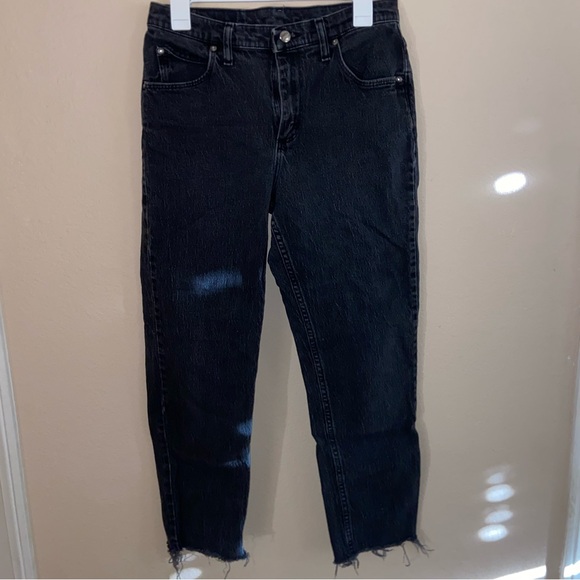 Black denim Riders Jeans cut off straight raw hem 90s pants punk vibe streetwear - Picture 11 of 12